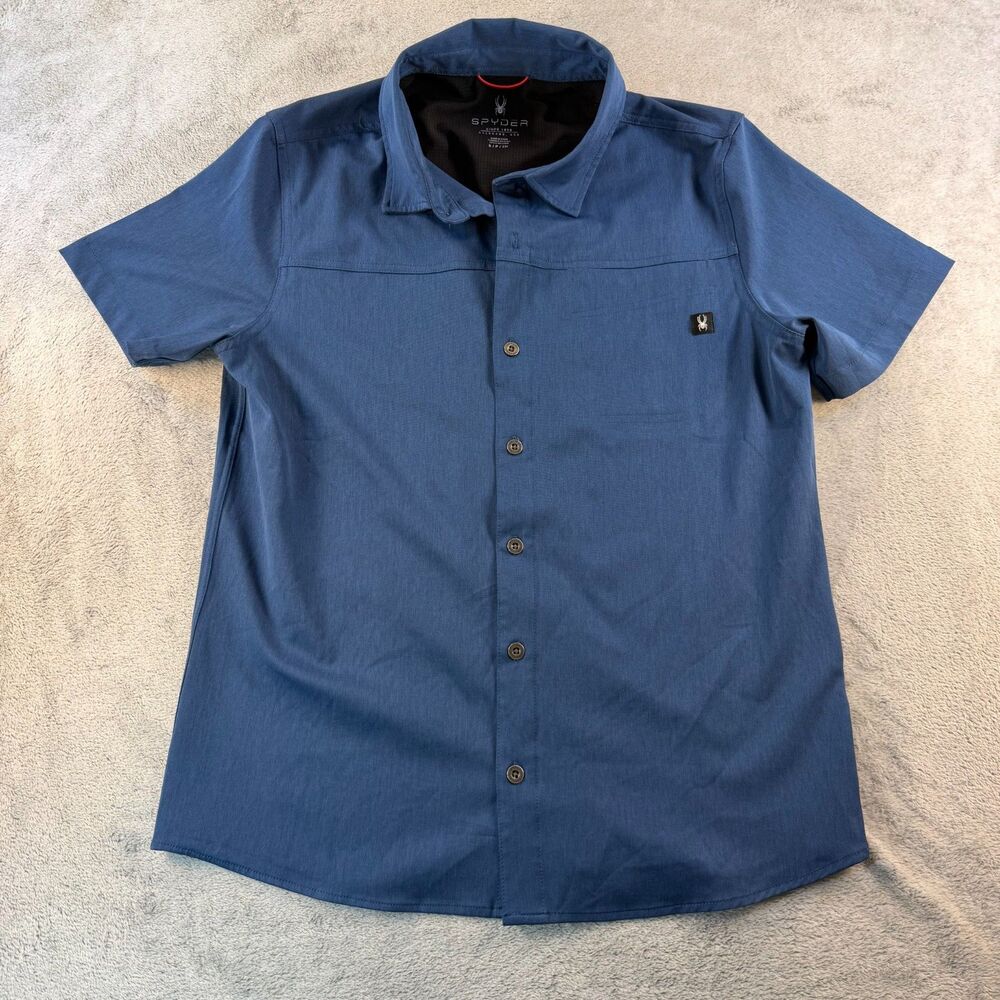 Spyder Button Front Short Sleeve Performance Shirt Blue Men's Small S